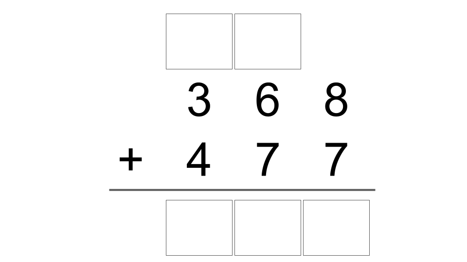 Addition problem with placeholder boxes for carry and answer